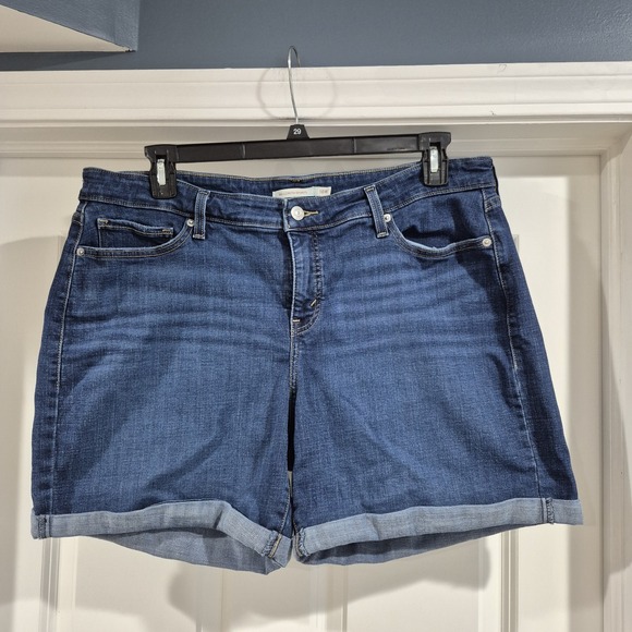 Levis Shorts Womens 18W Denim Jean Mid Length Bermuda Mid Rise Cuffed Stretch - Picture 1 of 10